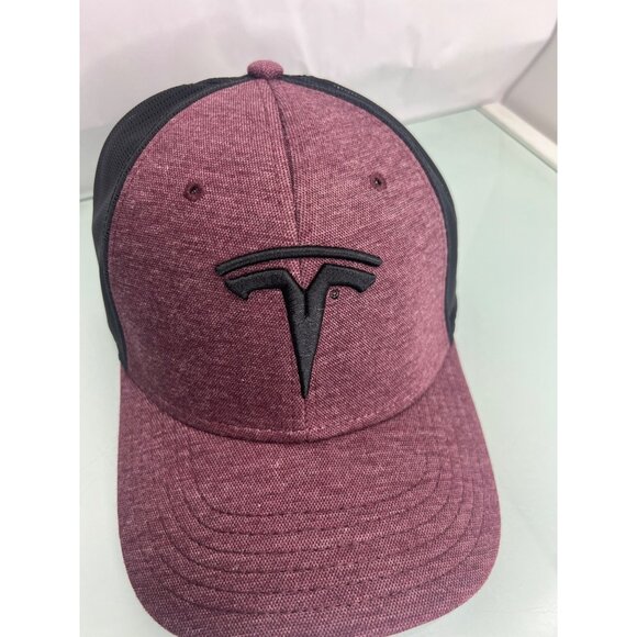 Tesla Baseball Cap Trucker Hat Mesh Back Maroon Black Adjustable Elon Musk New - Picture 2 of 6